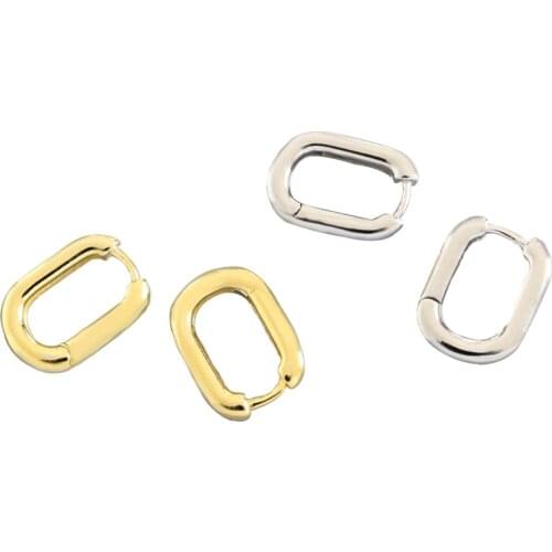 Hot Sale Fashion Silver Color Geometric Oval Minimalist Charm Small Hoop Earrings For Women Jewelry Gifts
