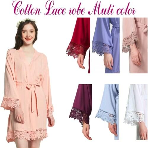 Rayon Cotton Lace Robe Bridesmaid Robes Bride Robe White Robes Women Bridal Wedding Robe Sleepwear Bathrobe Dressing Gown