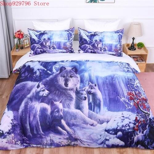 3D Wolf Bedding Set Animal Printed Single Double Duvet Quilt Cover Set Twin Full Queen King Size Bed Linen For Children Kid Home