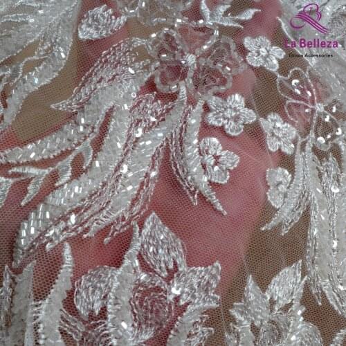 1 Yard off white lace,beading sequins lace fabric,large patterns lace,good quality lace