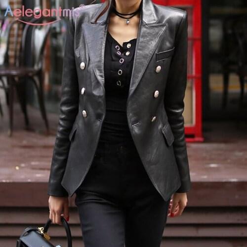 Aelegantmis New Fashion Faux Leather Jackets Women Korean Loose Pu Motorcycle Jacket Loose Streetwear Coats Double Breasted