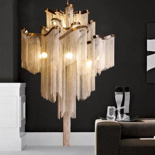 Modern Luxury fringe chandelier Silver Gold Aluminium chain chain chandelier Luxury Stair Pendant fringe lamp for Home Hotel Dec