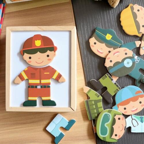 Montessori Materials Sensorial Boy Professions Cloth Changing Wooden Dressing Up Puzzle Early Learning Educational Toys For Kids
