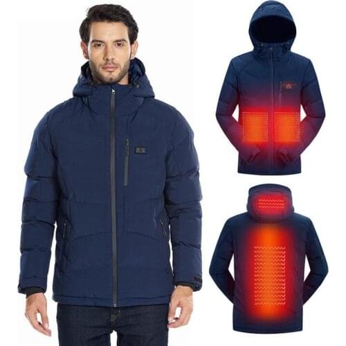 Men Winter Outdoor Heated Jacket USB Battery Heating Hooded Electric Coat Windproof Thermal Hiking Camping Heated Windbreaker