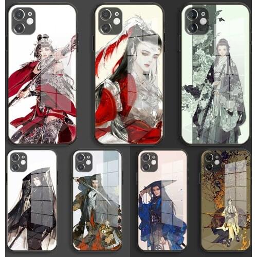 Glass Soft Silicone Balck Case Shell for iPhone 12 11 Pro X XS Max XR 8 7 6 Plus SE 2020 S Cover Chivalrous woman