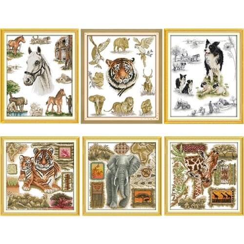 Joy Sunday The Home of Animal Embroidery Needlework Cross Stitch Kit Stamped Thread 11CT 14CT Print Handmade Counted Fabric Set