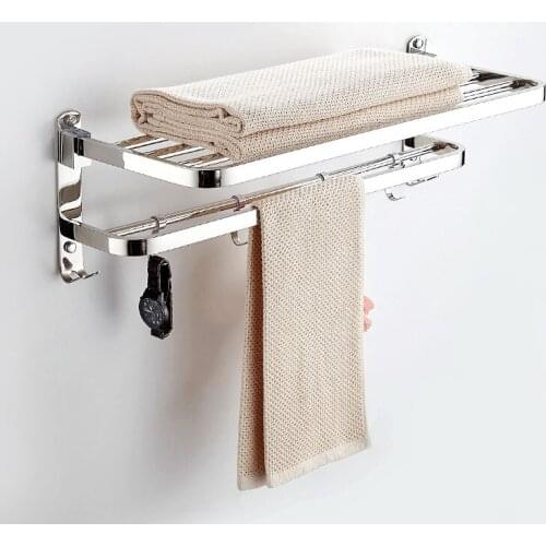 Frap Modern Style Wall Mounted Space Aluminum Silver Surface Towel Bars Towel Hanger Adjustable Towel Rack with Hooks F808