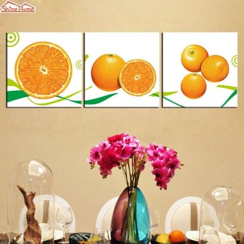ShineHome-3pcs Wall Art Canvas Prints Paintings Triptych Modular Oranges Picture for Kitchen Restaurant Dining Living Room Decor