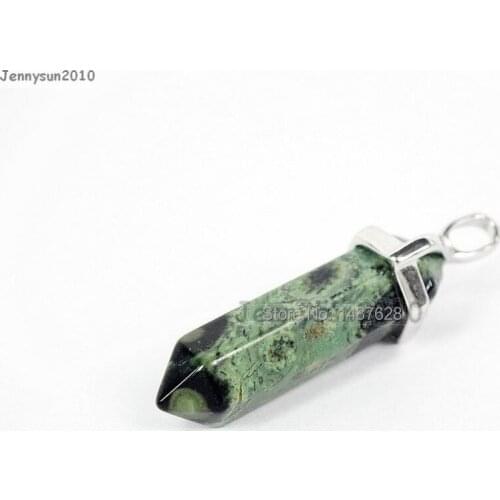 Natural Rhyolite Gems Stones Hexagonal Pointed Healing Reiki Chakra Pendant Beads Necklace Earrings Jewelry Making10Pcs/Pack