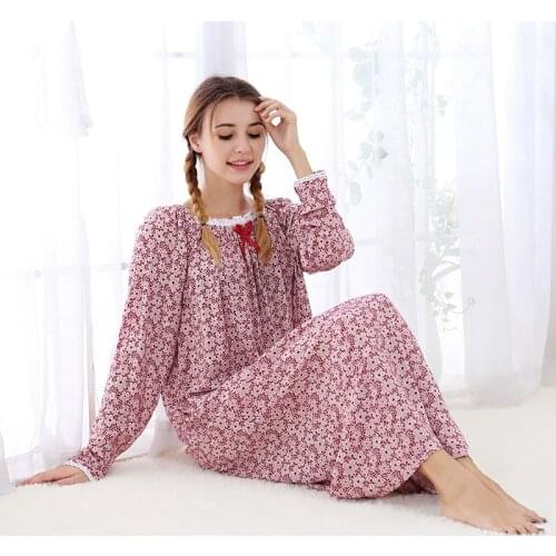 Home service nightdress ladies long-sleeved cotton plus long plus size loose spring autumn new summer nightdress night gown