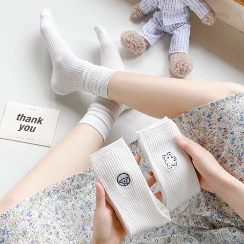 Cute animal print socks white cartoon frilly woman skarpetki damskie sport japanese fashion kawaii calcetines mujer women cotton