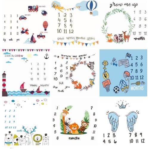 Boys Newborn Baby Monthly Growth Milestone Blanket Photo Background Receiving Cloth Infant Diaper Photography Props Accessories