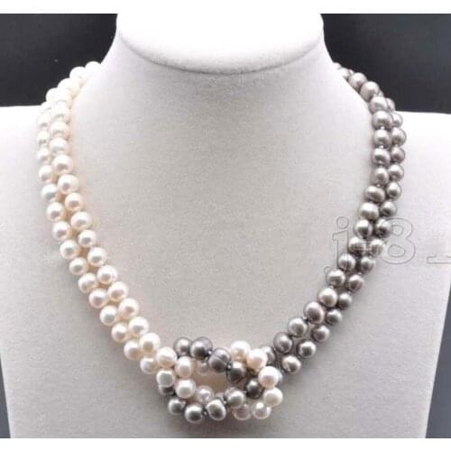 Free Shipping 7-8MM NATURAL SOUTH SEA WHITE GRAY PEARL NECKLACE 18 INCH