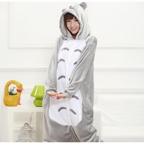 Adults Animal Pajamas Sets Cartoon Sleepwear Cosplay Zipper Women Men Winter Unisex Flannel My Neighbor Totoro Pajamas