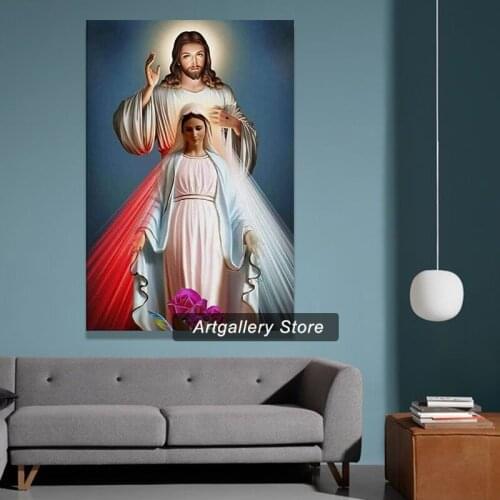 Jesus Christ Poster Jesus Christ and Virgin Mary Poster Decorative Painting Canvas Wall Art Living Room Posters Bedroom Painting