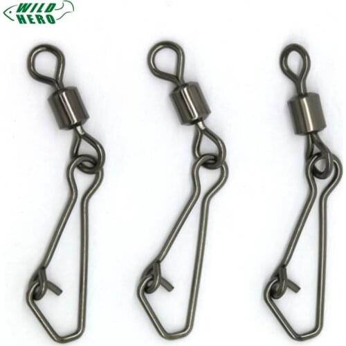 Wildhero 50pcs/lot Stainless Steel Fishing Bearing MS+QL Swivels Interlock Rolling Swivel with Hooked Snap Fishing Hook