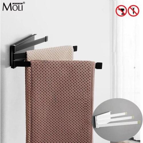 Modern Punch-free Bathroom Towel Rack Rotatable Towel Holder Space Aluminum 3Bar Towel Hanger Kitchen Shelf Paper Hanging ML17