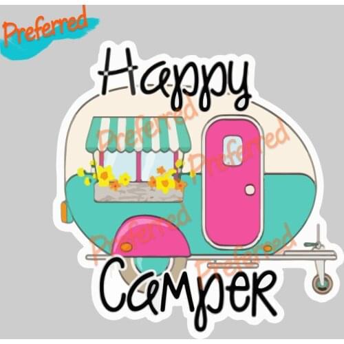 Happy Camper Travel Bumper Car Sticker VAN Creative Cartoon Graffiti Laptop Decal Motorcycle Scratch-Proof RV Car Styling