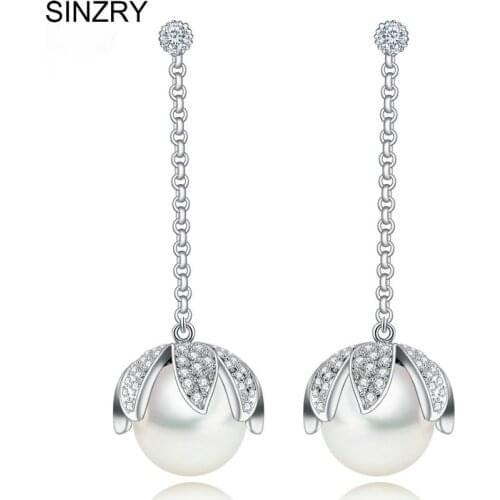 SINZRY Fashion jewelry synthetic pearl with tiny CZ cubic zirconia flower dangle earrings for women birthday gift