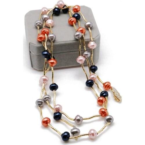 Sweet Elegant Design Mixed Color Pearl Leaf Alloy Long Pendant Necklace