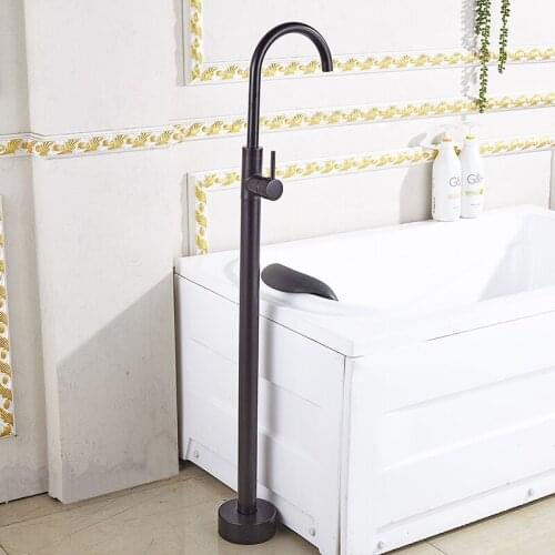 BAKALA Wholesale Matt Black High Rise Round Spout Bath Mixer Tap Floor Mounted Bathtub Filler Shower Roman Tub Faucet Set