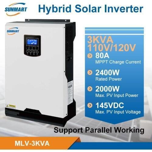 MLV 3KVA 110V/120V solar hybrid inverter built in MPPT 24V80A with parallel function inverter