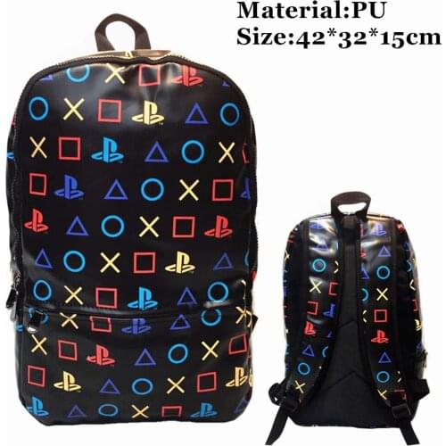PlayStation Student Backpack Pu Leather School Bag Zip Packsack Teenager Shoulders Bag Unisex Mochila Casual Travel Laptop Bag
