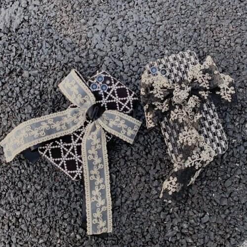 Dark Lace Bow Phone Case For iPhone 12mini 12pro 11pro X XR XS Max Luxury Fashion Flowers Protective Cover For iPhone 7 8 Plus