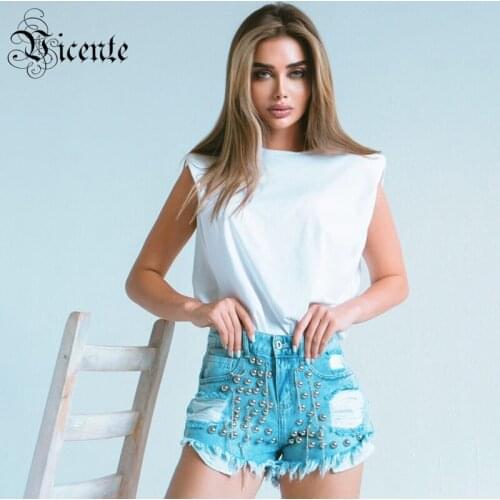 VC All Free Shipping Trend Must Have Women Muscle Tee T-Shirt Shoulder Padder Tshirt Luxe Liquid Cotton Top