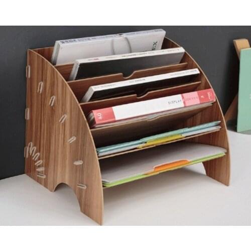 Fan-Shaped Wooden Desktop File Holder Desk Organizer DIY Document File Cabinet 24BB