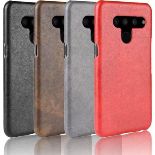 V50 ThinQ Half-Wrapped Case Vintage Business Leather Coque Cool Hard Capa Litchee Shell for LG V50 ThinQ Para