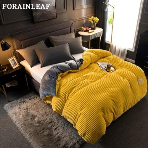 Magic Velvet Duvet Cover Winter Thick Fleece Blanket Coral Couple Bed Quilt Covers Flannel Yellow Bedspread Solid Bedclothes