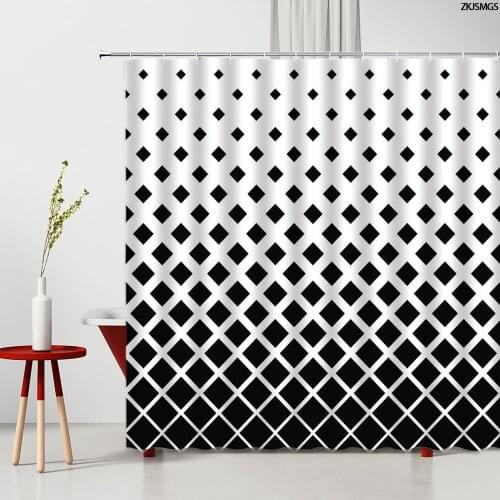 Black White Geometric Pattern Shower Curtains Creative Square Modern Nordic Home Decor Mens Bathroom Fabric Bath Curtain Hooks