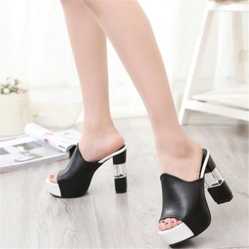 Platform Women Shoes Sandals Slippers 10cm High Heels Sandals Women Sexy Model Catwalk Red Chunky Heels Women Block Heel Sandals