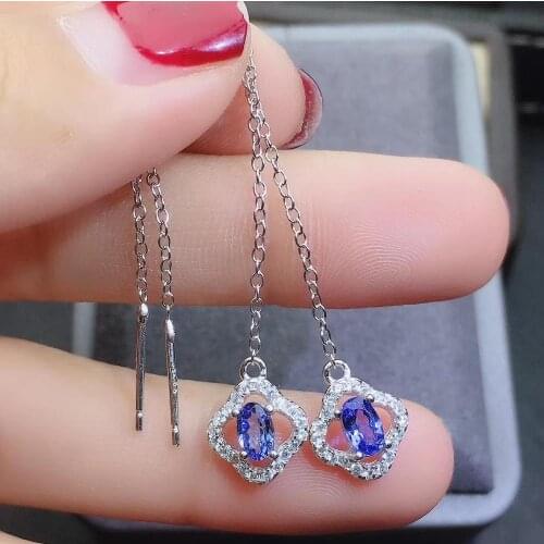 Fashion Clover Line natural blue tanzanite drop earrings Natural gemstone drop earrings 925 silver female party gift jewelry