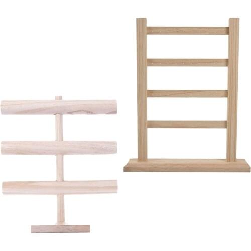 2Pcs Solid Wood 4-Layer Earring Display Stand 3-Layer Bracelet Watch Storage Home Jewelry Display Stand Shoot Props