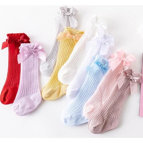 2021 New Baby Girl Socks Toddler Baby Bow Summer Cotton Mesh Breathable Socks Newborn Infant Long Baby Girls Socks 0-3 Years