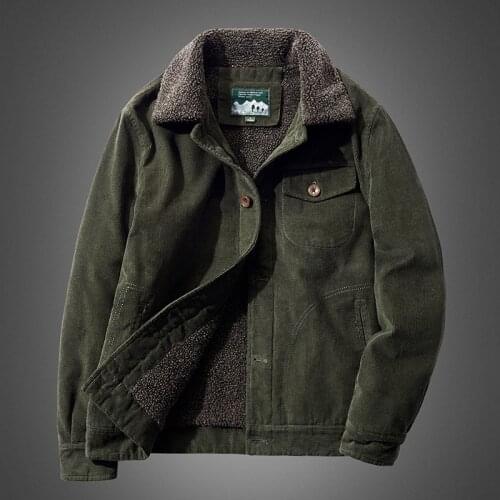 2021 Winter Military Jacket Mens Warm Corduroy Jacket Mens Cotton Thick Coat Mens Casual Wool Lining Oversized Jacket Coat