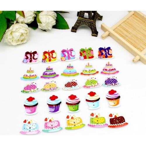 50pcs Mixed color cake Wood Buttons Cartoon buttons For Scrapbooking Wedding Decorations And DIY craft accessorie
