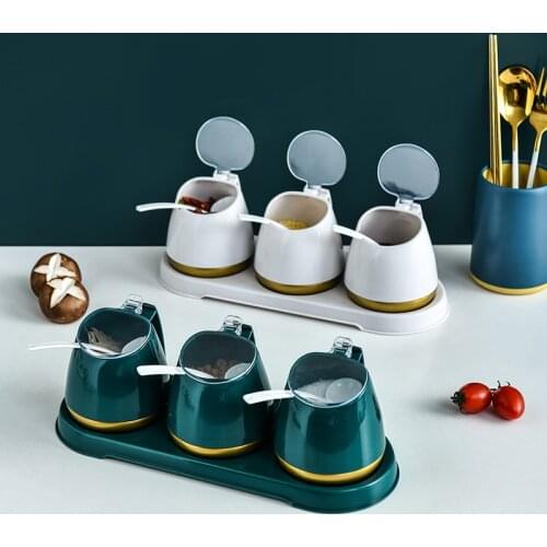 Nordic Style Seasoning Tank Household With Spoon With Tray Salt Shaker Kitchen Seasoning Box Set Cooking Tool Accessories