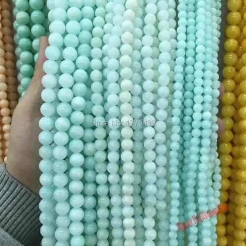 Free Shipping Round Smooth Light Blue Jadee Beads Jewelry Beads For Jewelry Making Diy Bracelet Strand 15"