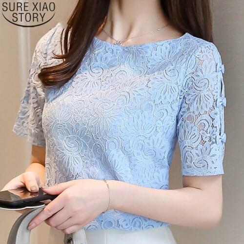 Fashion lace women blouses shirt summer short sleeve women tops hollow Lace blouse women shirt Female Blusas femininas 0361 40
