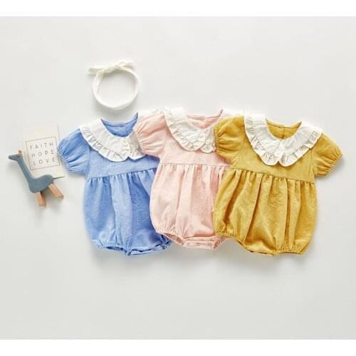 Newborn Baby Bodysuit Summer 2021 Infant Girls Clothes Headwear+Bodysuits 2Pcs Birthday Baptism Girl Outfits 0-24m Kids Clothing