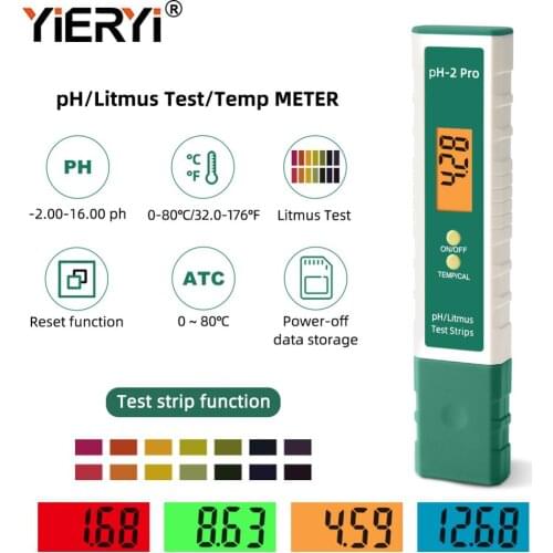 Yieryi Digital PH Meter PH Tester Pen Litmus Tester 0.01 PH High Accuracy Water Quality Tester with ATC PH Test Strips Function