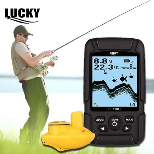 Lucky Echo Sounders Sonar for Fishing Fish Fishfinder Boat Sonar sensor Wireless Depth Finder Fishing Sounder FF718Li-W #F5