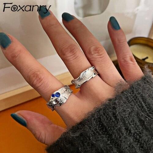 Foxanry 925 Sterling Silver Engagement Rings Fine Jewelry New Fashion Creative Design Irregular Surface Party Accessories Gifts
