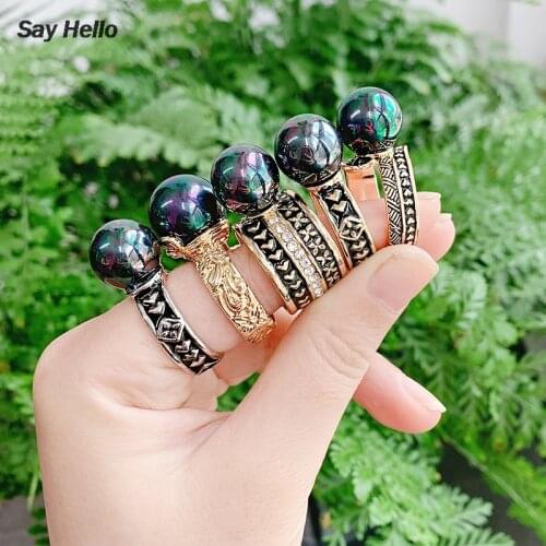 SAY HELLO 2020 Hawaiian Polynesian Style Pearl Rings Alloy Gold Plated Flower Rings One Size Finger Ring Jewelry Size 6-13 K6102