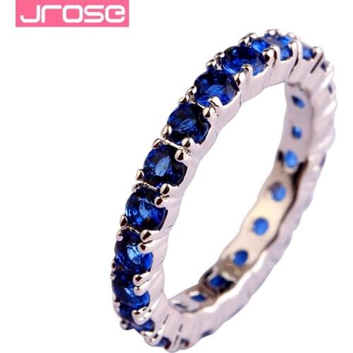 JROSE Wholesale Popular Green & Blue Quartz Silver Color Ring Size 6 7 8 9 10 11 12 13 Cocktail Party Women Couple Rings Gift
