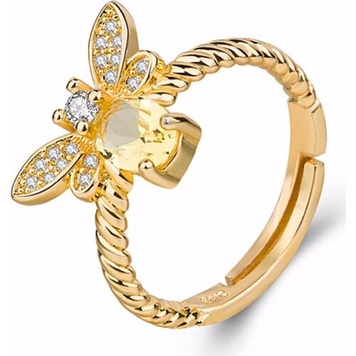 Cute bee 5x7mm 1ct Natural Oval 925 Silver Jewelry Wedding Ring With Golden S925 For Women Gifts