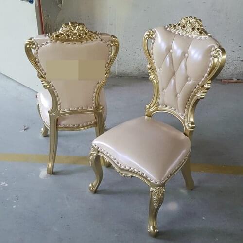 European-style Leather Dining Chair Champagne Dining Table and Chair Solid Wood Double-sided Carved American Hotel Armchair Size